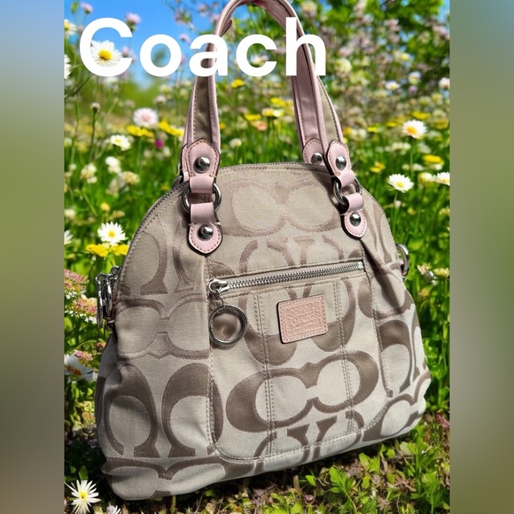Coach Poppy 18709 Metallic Signature Khaki and Pink Shoulder Bag and tags EUC. - Picture 1 of 16